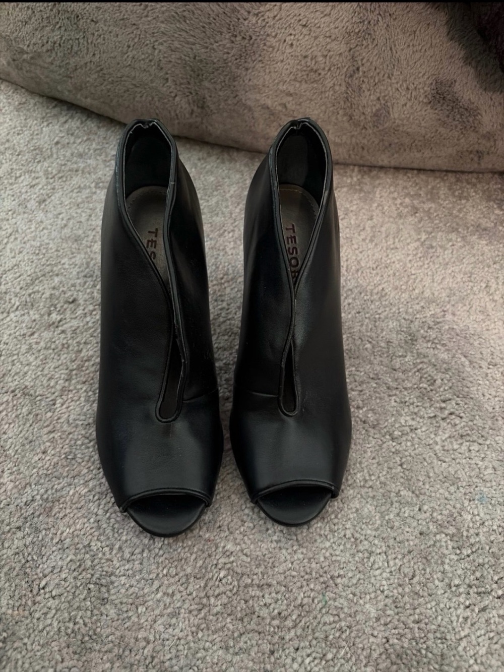 Tesori Black Peep-Toe Heeled Ankle Boots